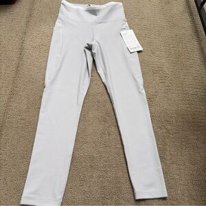 Athleta Light Gray white interval stash tipped 7/8 tight pants leggings NEW NWT